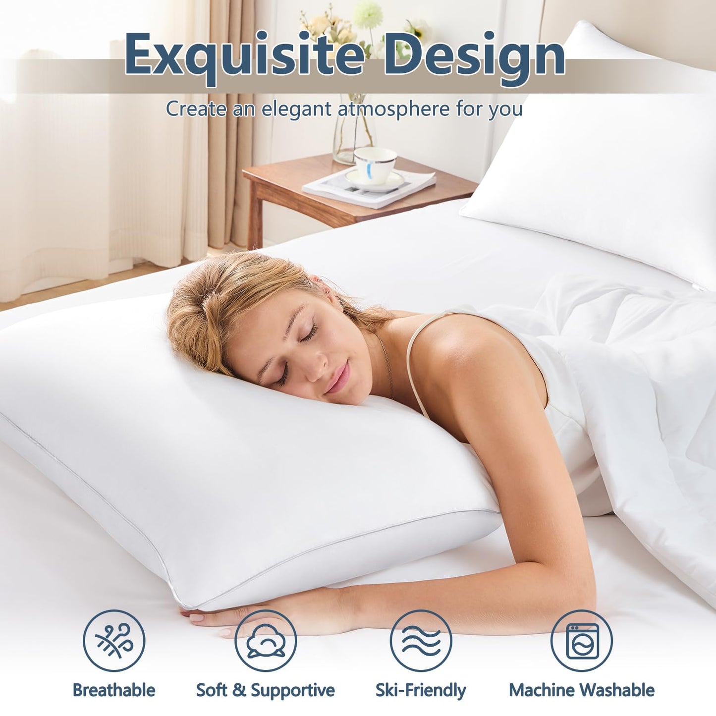 CozyLux Soft Supportive Bed Pillows for Side and Back Sleepers, Oeko-Tex Certified Down Alternative Filling, Hotel Quality Fluffy Sleeping Pillow, White, Queen - 18" x 28", 2 Pack