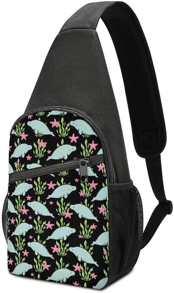 SWEET TANG Casual Sling Backpack for Women Chest Shoulder Crossbody Backpack, Gym Funny Sack, Satchel Travel Bag Outdoor Hiking Daypack Manatee Animals