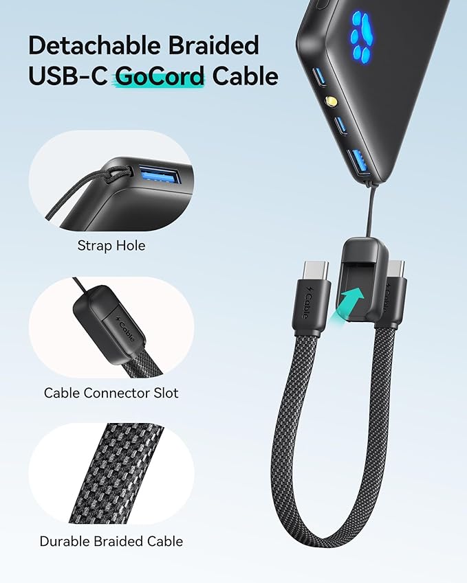 INIU Portable Charger, Ultra Slim 45W Fast Charging with Attached USB C Cable, Flight-Safe 10000mAh PD Power Bank Battery Pack, Travel Essential Phone Powerbank for iPhone 17 16 Samsung S25 Google etc