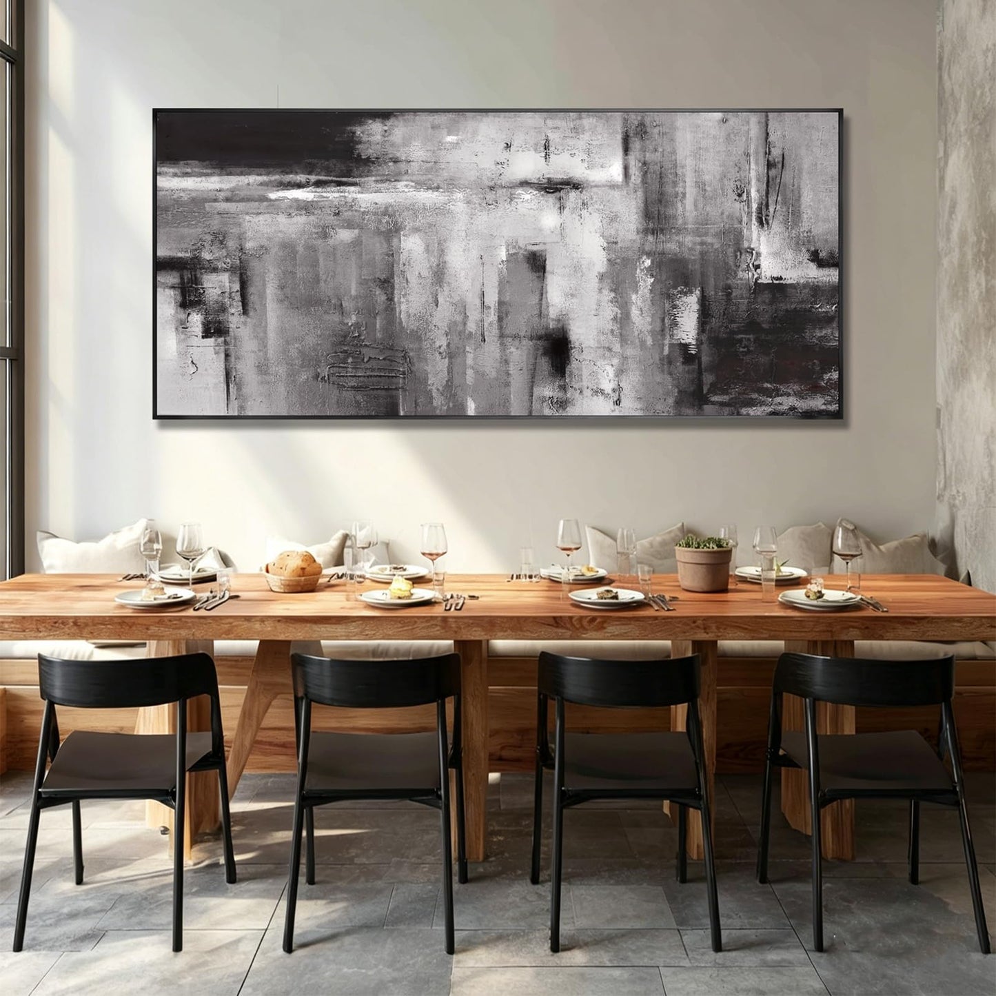 Large Framed Black and Grey Wall Art for Living Room,Neutral Abstract Canvas Wall Decor Modern Canvas Prints for Bedroom Office 32"x70"