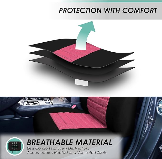 FH Group Automotive Car Seat Covers Full Set Premium 3D Air Mesh Front Seat Covers, Airbag Compatible & Split Bench Cover Universal Fit Interior Accessories for Cars Trucks and SUVs - Pink