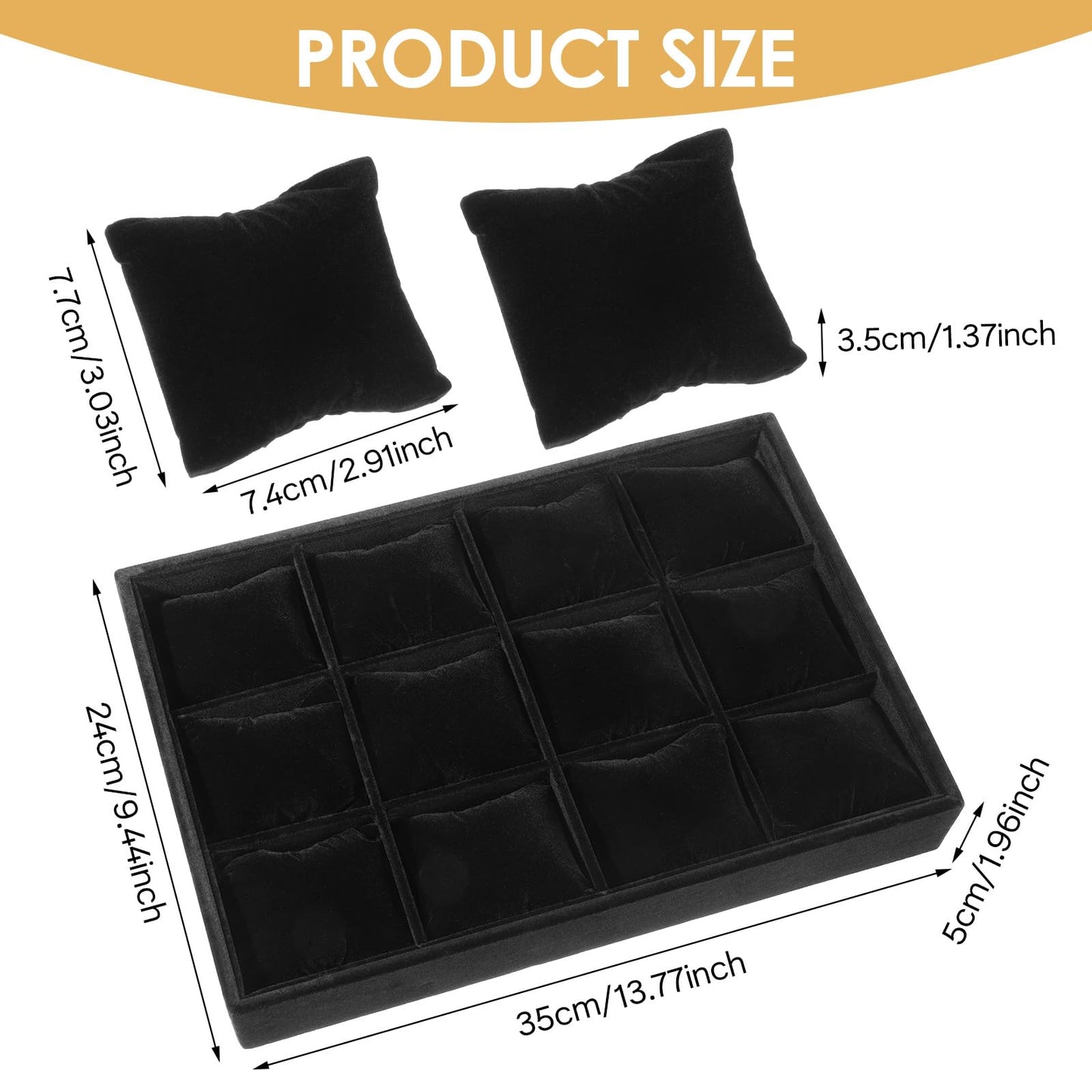 Tobeelec 2 Pcs Velvet Watch Tray Jewelry Organizer, 12 Grid Stackable Velvet Watch Tray, Watch Display Velvet Tray Watch Bracelet Bangle Display Holder Adjustable Pillow