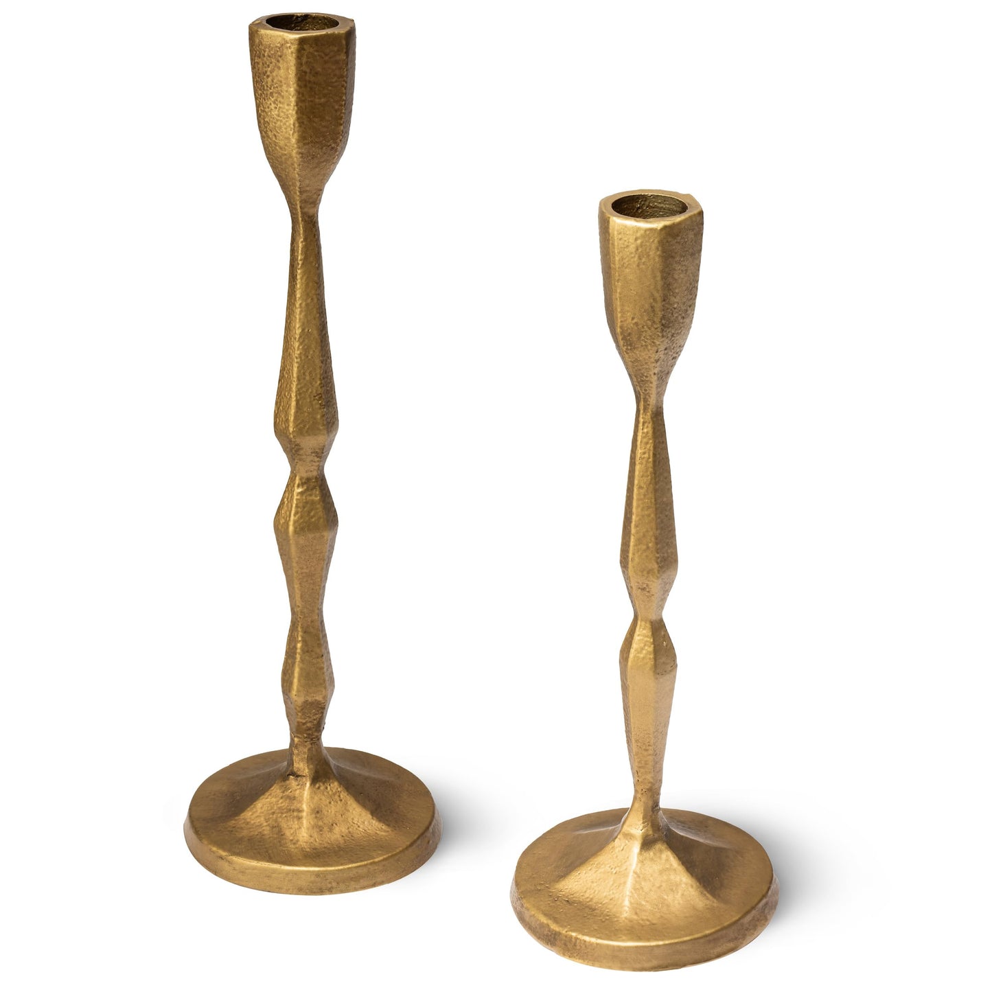 K'DCOR Antique Gold Taper Candle Holders, Heavy Duty Cast Iron Set of 2