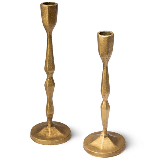 K'DCOR Antique Gold Taper Candle Holders, Heavy Duty Cast Iron Set of 2