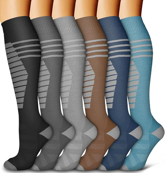 Bluemaple 6 Pack Copper Compression Socks for Women and Men Circulation-Best Support for Medical, Running,Nursing,Athletic