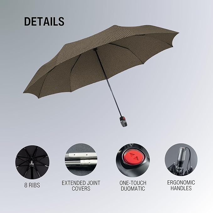 Knirps T.200 Duomatic Compact Rain Umbrella in Elemental Black – Wind Tunnel Tested to 93 mph, Aluminum Steel Fiberglass Frame, 38in Canopy, OEKO-TEX, High-Performance Automatic Travel Umbrellas