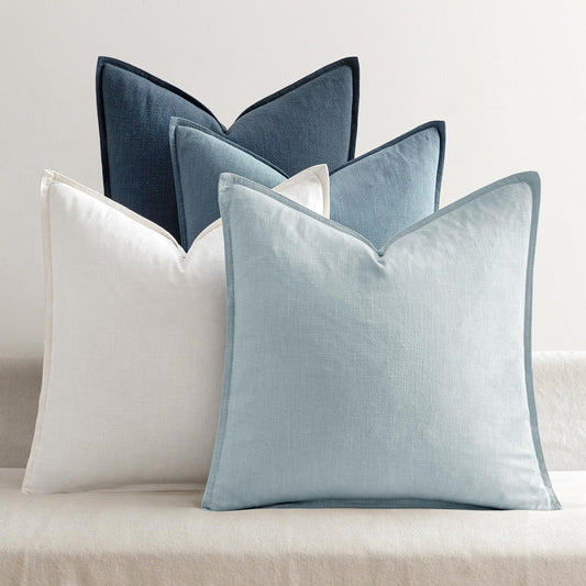 MIULEE Blue Linen Pillow Covers Pack of 4 Decorative Natural Throw Pillow Covers Soft Accent Boho Farmhouse Couch Pillowcases Modern Spring Home Coastal Decor for Living Room Bed Sofa 20x20 Inch