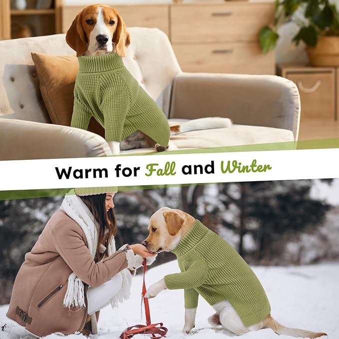 Queenmore Waffle Knit Dog Sweater, Long Sleeve Dog Fall Sweater, Turtleneck Puppy Sweaters, Puppy Sweaters for Cats, Green XS