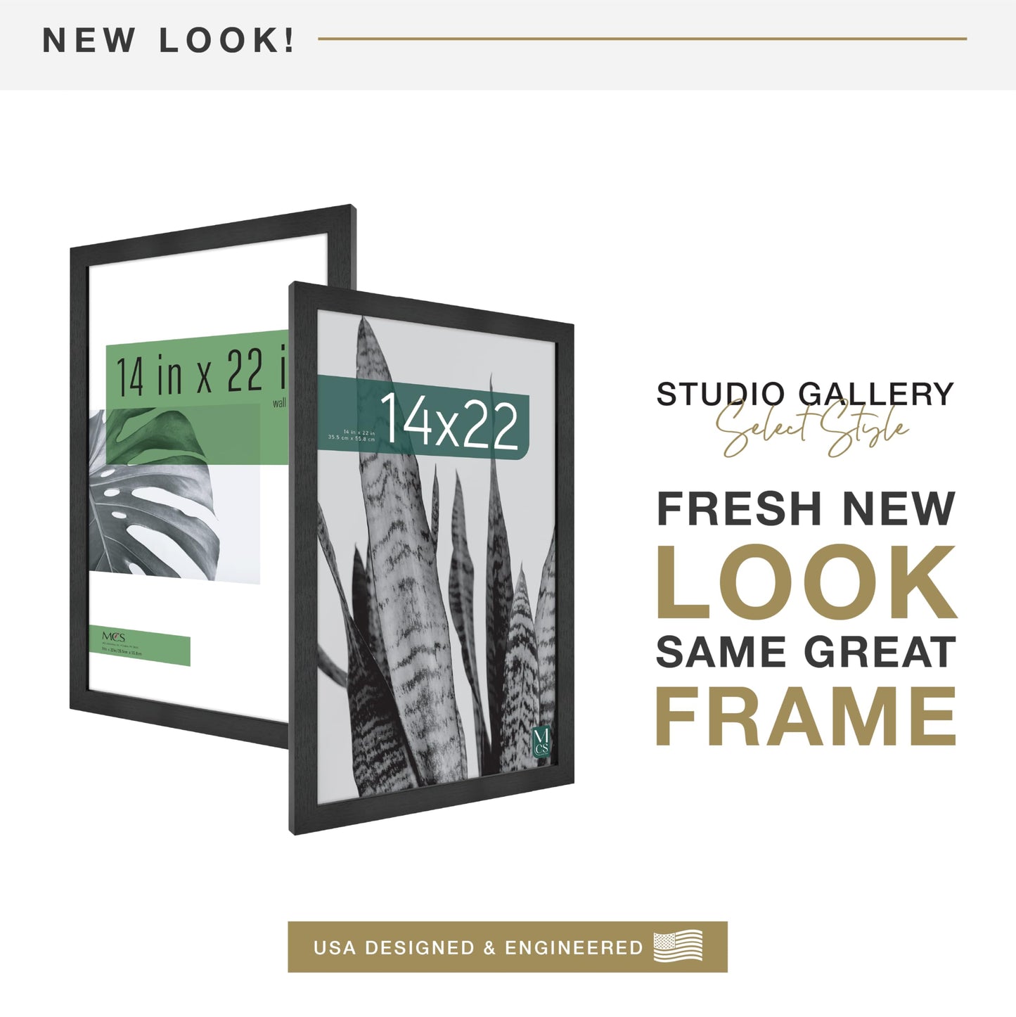 MCS Studio Gallery 14x22 Poster Frame Black Woodgrain Engineered Wood, Vertical & Horizontal Wall Hanging Large Picture Frame for Photos, Posters & Art Prints (1-Pack)