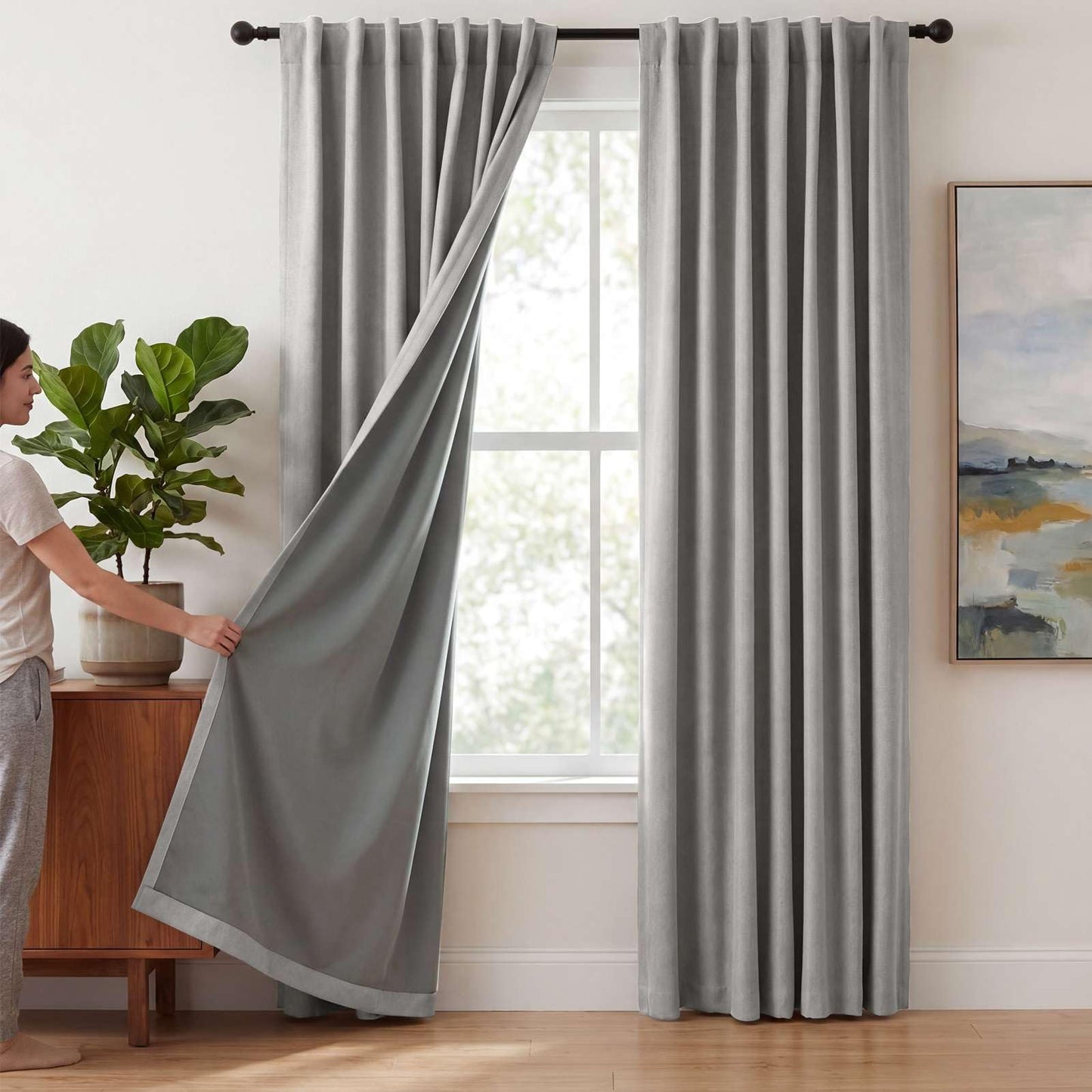 H.VERSAILTEX 100% Blackout Curtains Back Tab Full Light Blocking Curtain Draperies with Gray Coating Thermal Insulated Window Treatment Set of 2 Panels, 52" W x 84" L, Dove