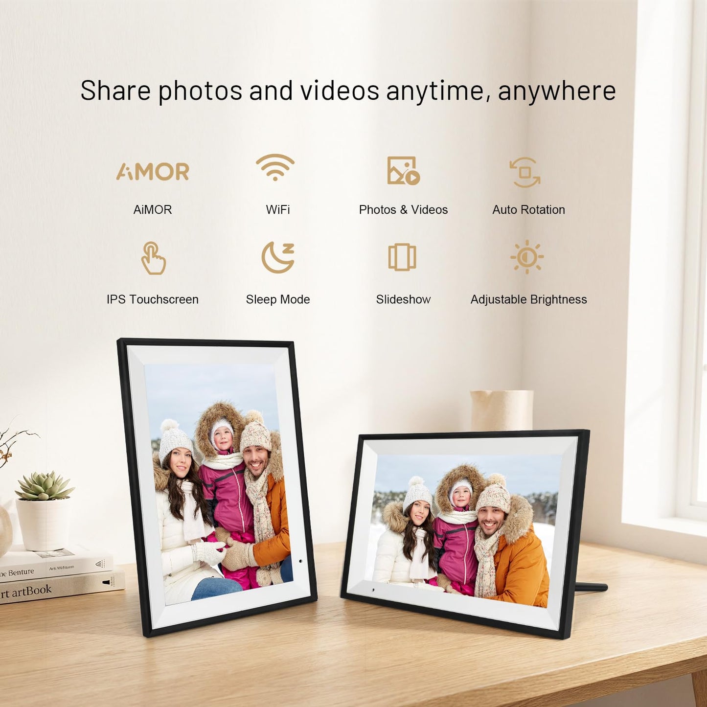 AEEZO Digital Picture Frame, 10.1 Inch Digital Photo Frame with 1280 * 800 HD IPS Touch Screen, Smart Digital Frame Built-in 32GB Memory, Auto-Rotate Easy Setup via AiMOR APP(Black)