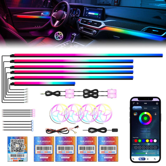 Dreamcolor Acrylic Car Interior Lights 22 in 1 RGB LED Strip Lights APP Control Zoned Control System 252 Color Modes DIY Fiber Optic Ambient Lighting Kits Music Car Neon Light Kits New Version