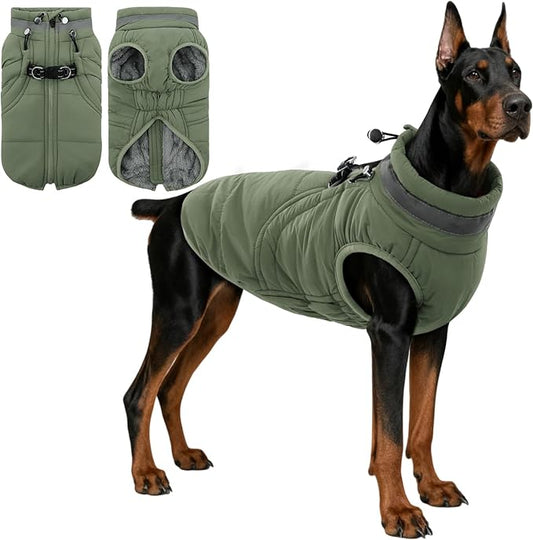 SAWMONG Dog Coat, Warm Dog Winter Coat, Waterproof Fleece Jacket, Cold Weather Dogs Jacket (XL,Green)