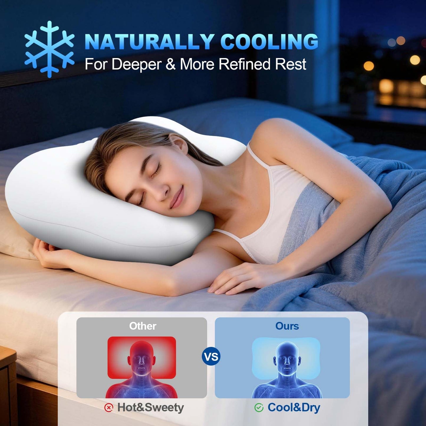 HUADER Cervical Pillows for Neck Pain Relief, Cooling Memory Foam Hypoallergenic Pillow for Side, Back & Stomach Sleepers – Ergonomic Neck Support, for Men & Women, CertiPUR-US & Oeko-TEX