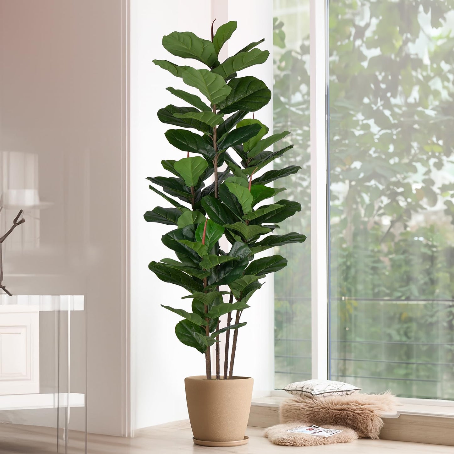 Yepdin Faux Fiddle Leaf Fig Tree 6 FT - Artificial Ficus Tree with Tall Artificial Plants Large 69 Fiddle Leaves - Lifelike Fake Trees for Home Decor Living Room Indoor Outdoor