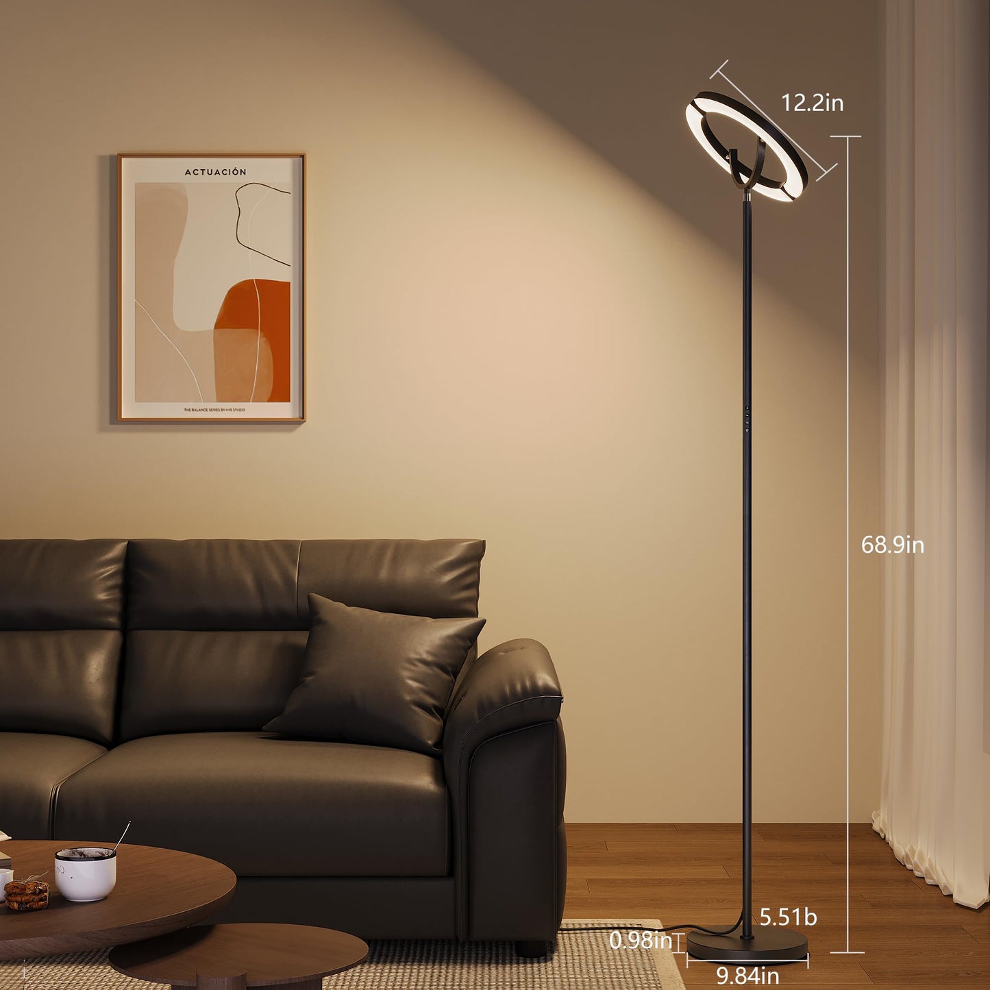 SIBRILLE 30W LED Floor Lamp, 350° Rotating Reading Standing Lamp with Remote Control, Stepless Dimmable 3000K-6500K Modern Tall Lamp for Living Room Bedroom Office