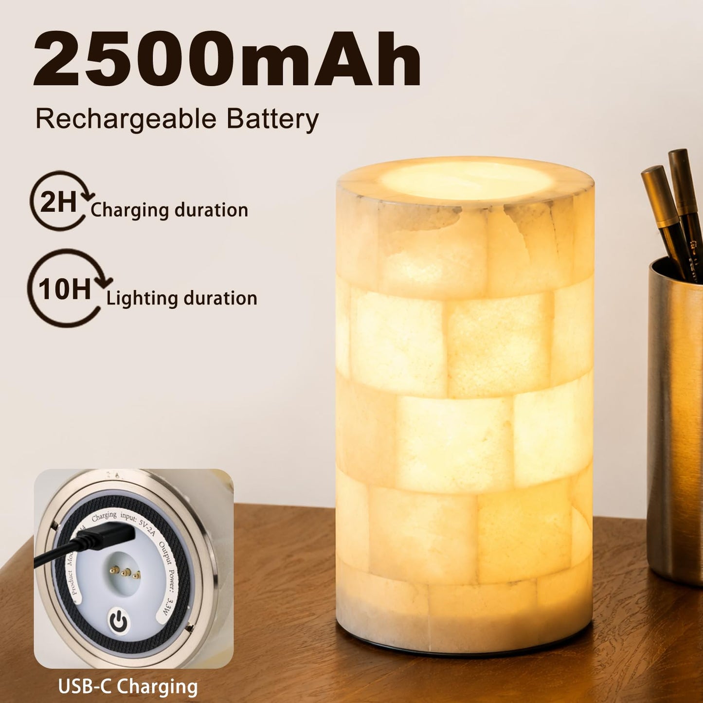 ylinksee Marble Touch Lamp, Rechargeable Alabaster Table Lamp, Cordless Night Light, Battery Operated Bedside Light for Nightstand, Living Room, Bedroom, Restaurant & Bar, 3-Way Dimmable LED, 2600mAH