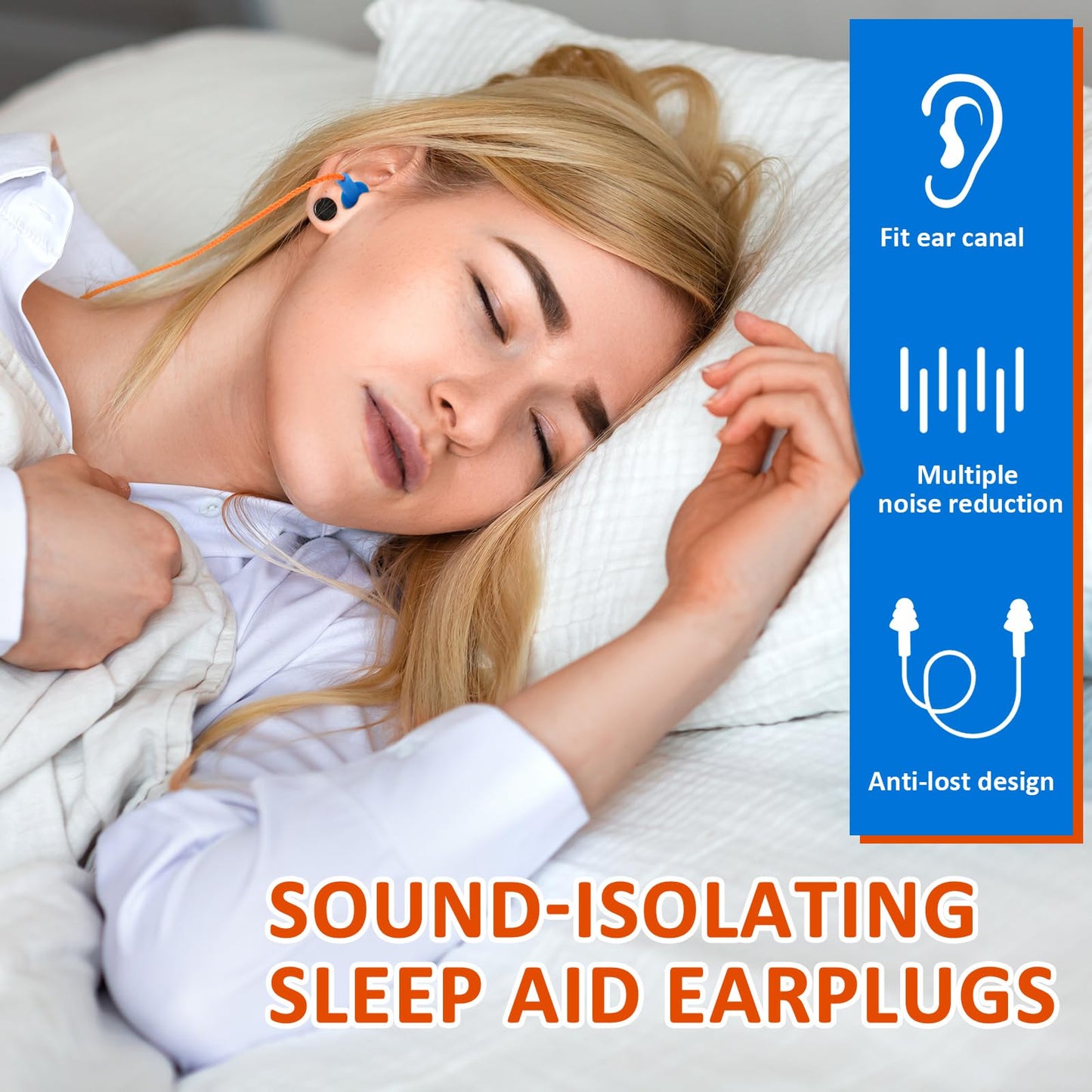 Xuhal 200 Pairs Corded Ear Plugs Silicone Earplugs with Cord Individually Wrapped Reusable Earplugs Sleep Noise Cancelling Hearing Protection for Snoring Shooting Studying Construction (Blue)