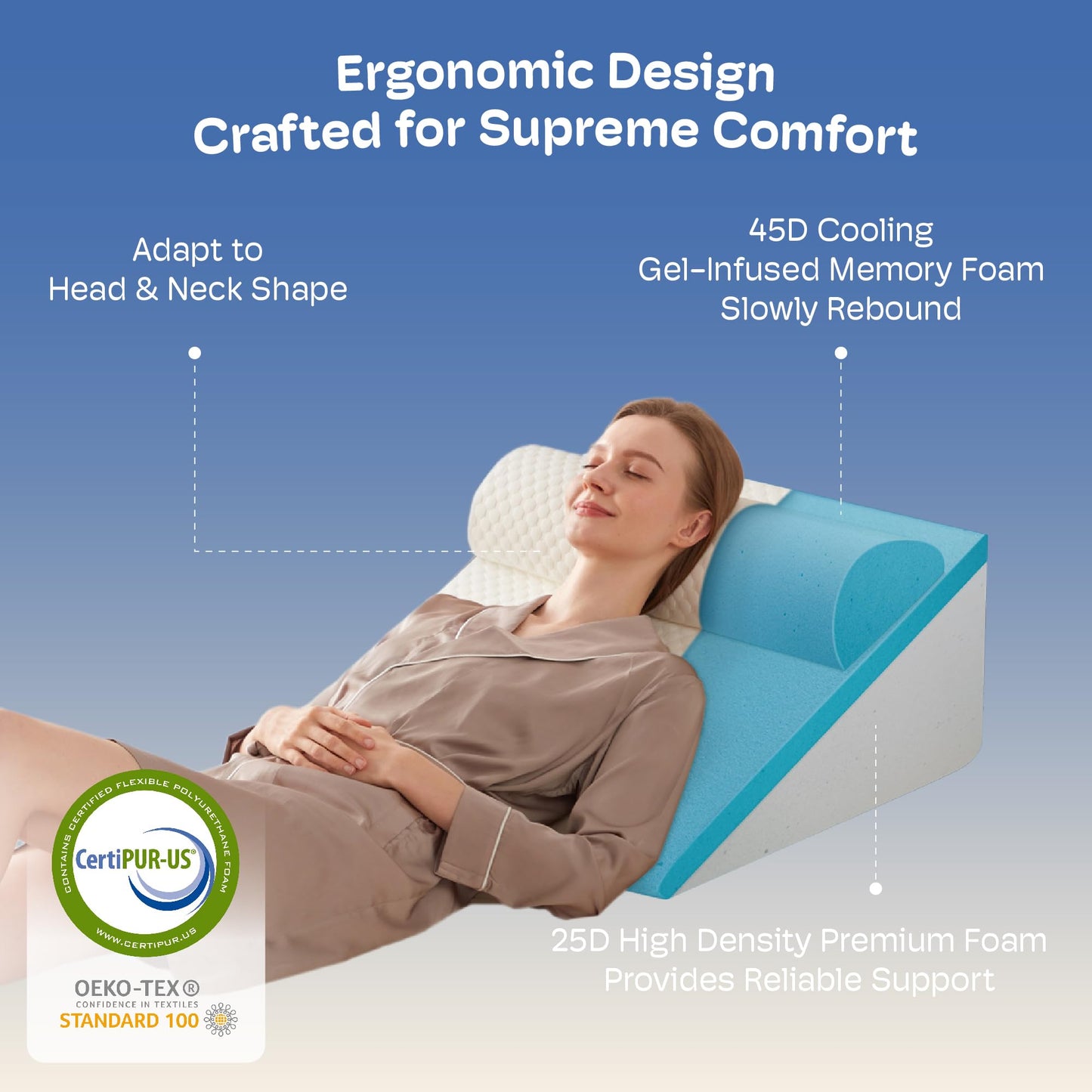 Simpledad Wedge Pillow for Acid Reflux and Back Pain Relief, Snoring, Bed Wedge Pillow for Sleeping After Surgery. Triangle Pillow Wedge, Cooling Memory Foam Top