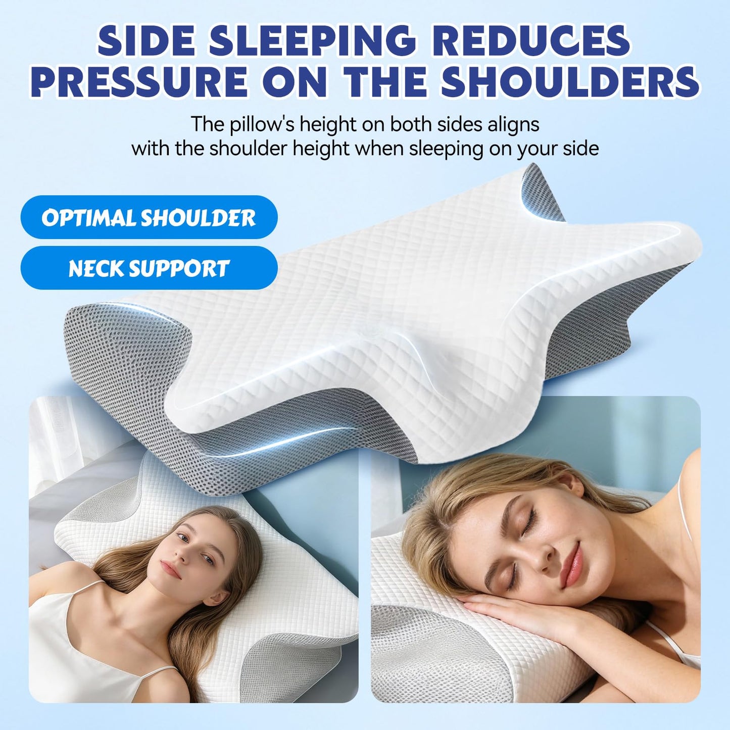 Keaolotay Memory Foam Cervical Neck Pillow, Ergonomic Orthopedic Contour Bed Pillow for Neck and Shoulder Pain Relief, Support Pillow for Side Back Stomach Sleepers with Pillowcase(Gray)