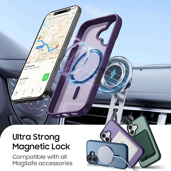 Ntwinro Magnetic for iPhone 16 Case (Compatible with MagSafe) with Detachable Wallet & Card Holder for 3 Cards [RFID Blocking] Military Grade Protective Slim Phone Cover, Purple