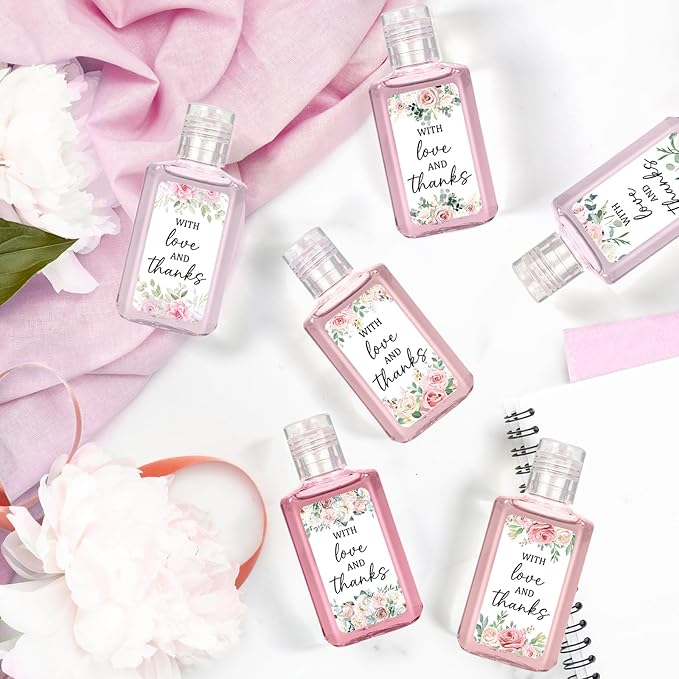 50 Pcs Pink Flower Mini Hand Sanitizer Bulk Thank You Gift Favors Small Hand Sanitizer for Guest 1fl oz Travel Size Hand Soap Gift for Wedding and Baby Shower Supplies