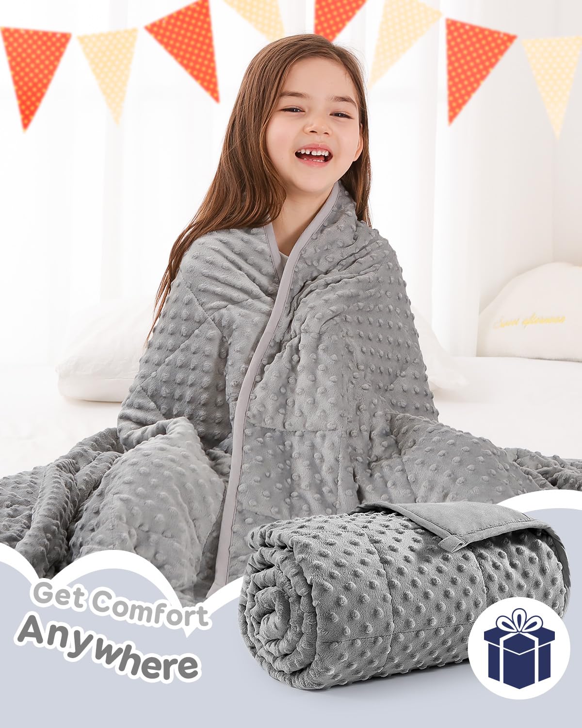 Kivik 3 lbs Weighted Blanket, Cooling Soft Minky Dotted Heavy Blankets Throw for Better Relaxing & Sleeping, Machine Washable, 36x48 Inches, Grey