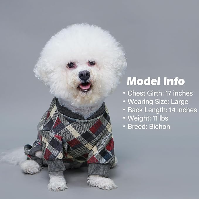 KYEESE Dog Pajamas Large Sized Dog Velvet Pjs Soft Pet Clothes Comfy Coat Stretchy Onesie Plaid Doggie Jammies, Grey, XXXL