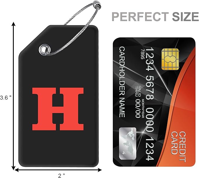 Gostwo 2 Pack Silicone Luggage Tags for Suitcases, 26 Initial Letter Baggage Labels Handbag School Bag Suitcase Instrument Tag with Stainless Steel Loop(Black & White) (Letter H)