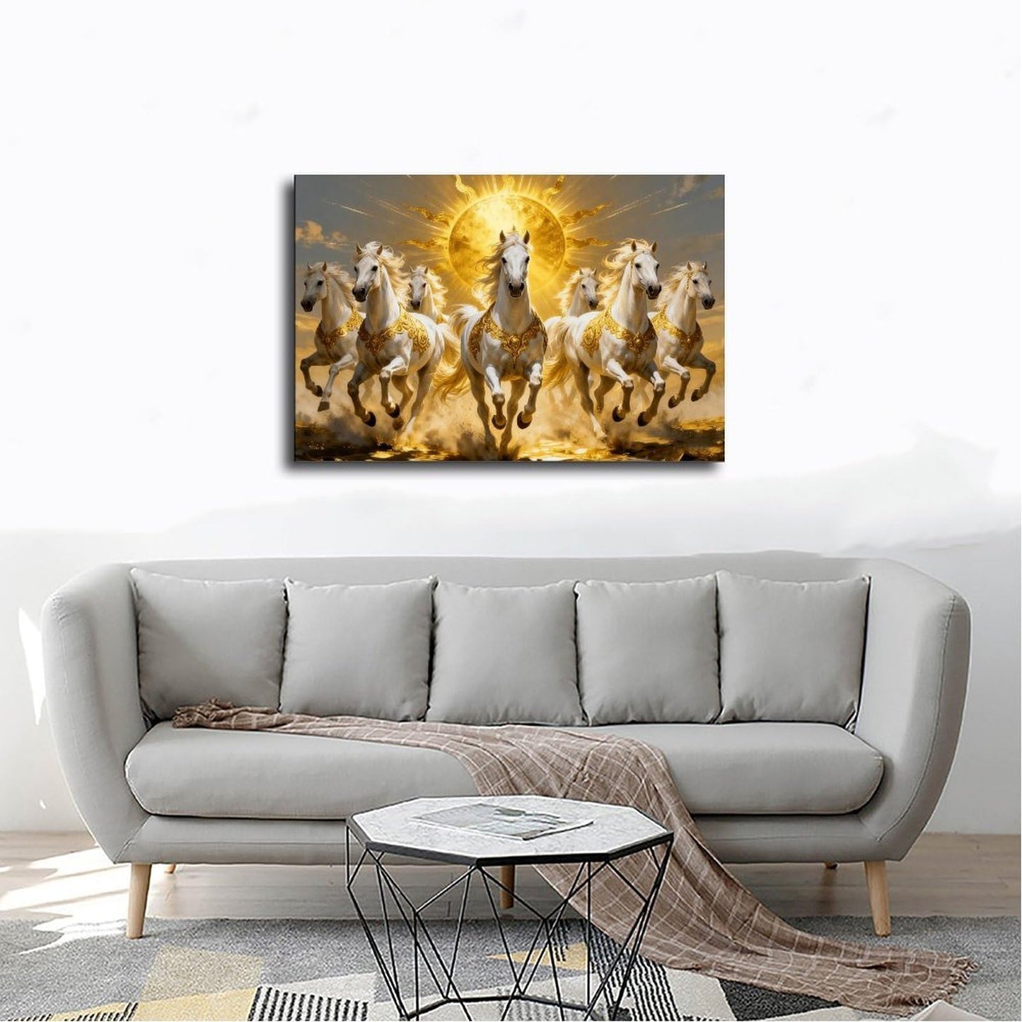 Seven Running Horses Painting Wall Art Poster 7 Lucky Horse Pictures 2 Canvas Poster Wall Art Print - Bedroom Office Bathroom Living Room Decor Unframe-style12x18inch(30x45cm)