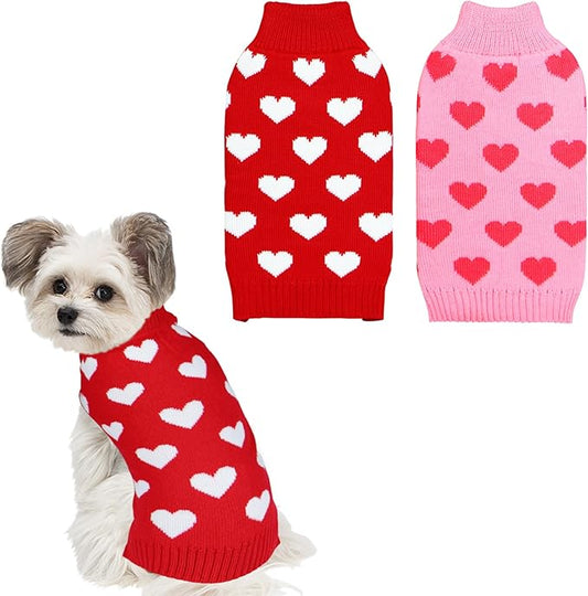 GOYOSWA 2 Pack Valentine Dog Sweater Dog Valentines Clothes Outfit Knitted Heart Sweater for Small Medium Large Dogs Pets (Red & Pink, Medium)