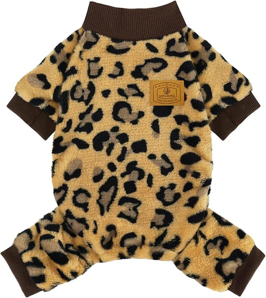 XPUDAC Dog Sweater Leopard Fleece Dog Pajamas for Small Medium Dogs Girl Boy Pet Winter Clothes for Winter Christmas(X-Small)