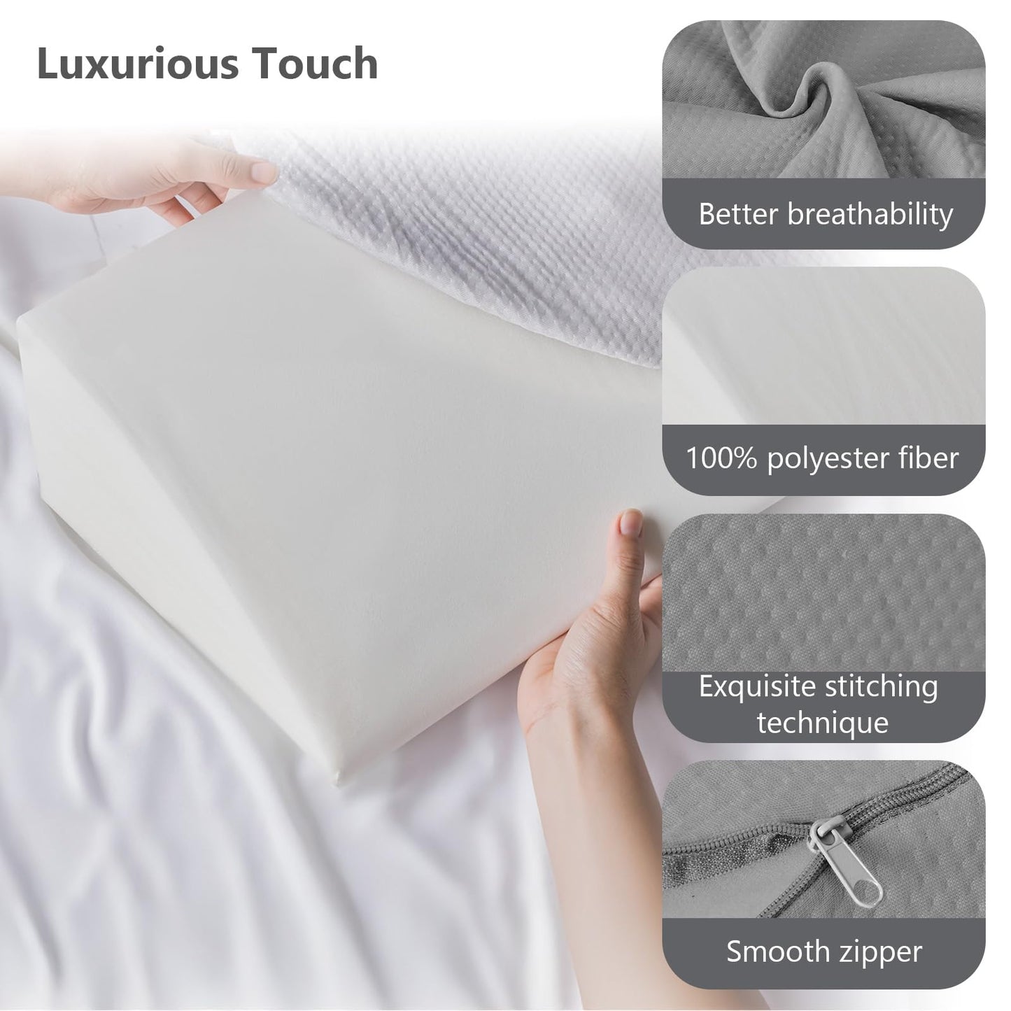 DUMOS Bed Wedge Pillow for Headboard & Mattress Gaps, 54-inch Long - Supportive Wedge Pillow with Side Pockets, Bed Wedge for Back Pain Relief, Reading & Sleeping, Removable Washable Cover