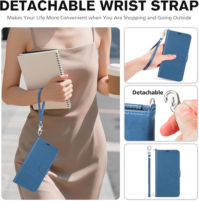 TUCCH Wallet Case for iPhone 17 Pro Max (6.9") 2025, Wrist Strap | RFID Blocking 4 Card Holders | Stand | Shockproof TPU Shell | PU Leather | Magnetic | Protective Flip Cover | Light Blue