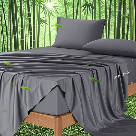 Ivellow Deep Pocket Queen Sheets, Rayon Derived from Bamboo, Extra Deep Pocket up to 18"-24", Hotel Luxury Cooling Sheets for Queen Size Bed, Silky Soft, Smooth, Breathable Bed Sheets Grey