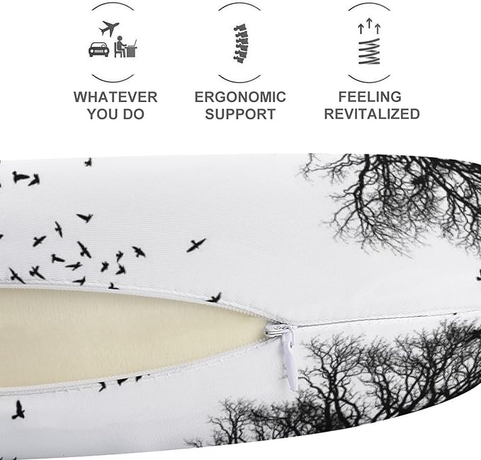 Compact Polyester Neck Support Pillow, Black Crow Raven Bird On Tree Branch Camo U-Shaped, U-Shape Rest Cushion for Car Office Travel, Machine Washable Comfort