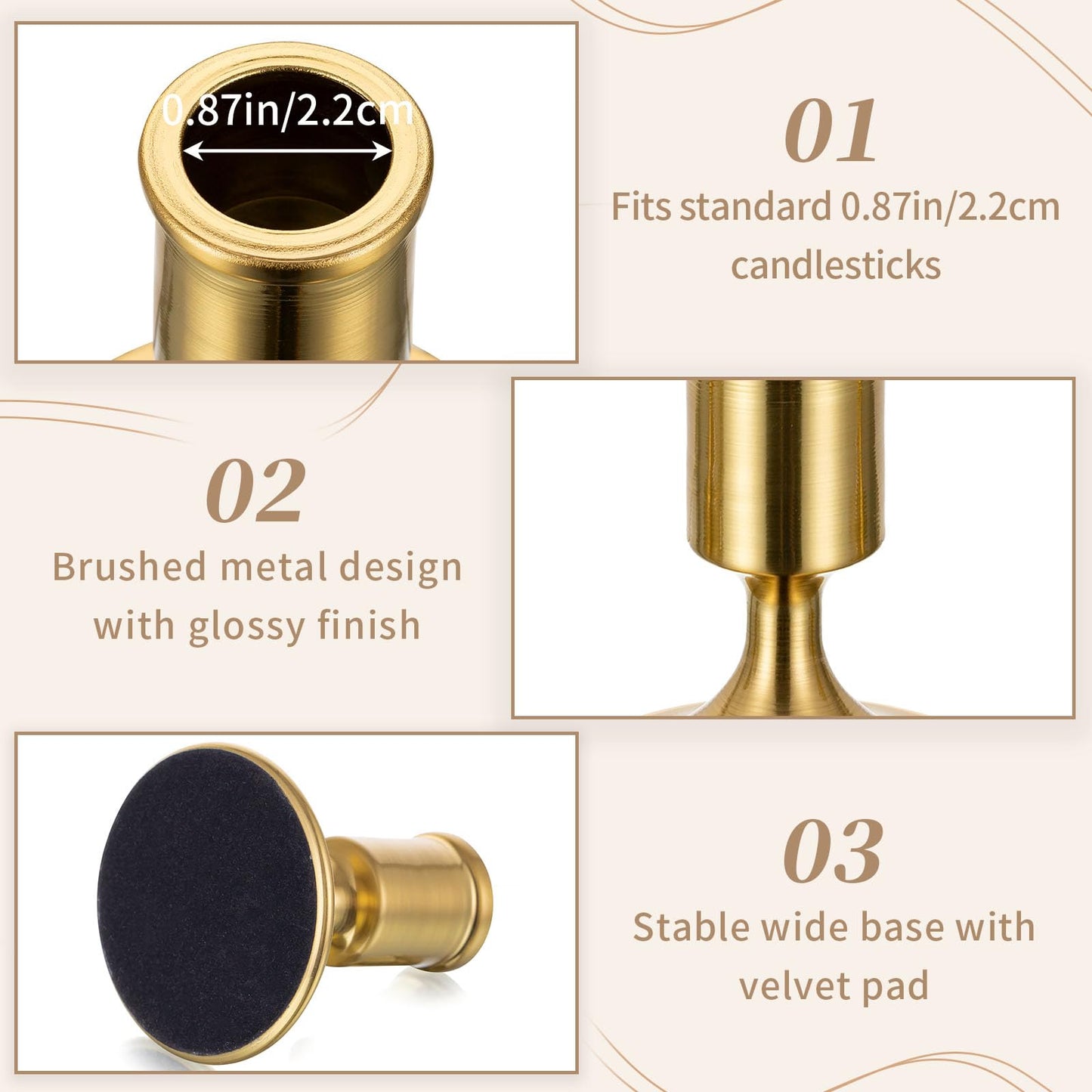 Sziqiqi Candlesticks Holder for Wedding Table Centerpiece - Gold Taper Candle Holders Candle Stick Holder Bulk for Christmas Candlelight Dinner Wedding Party Festival Decor 6 Pieces