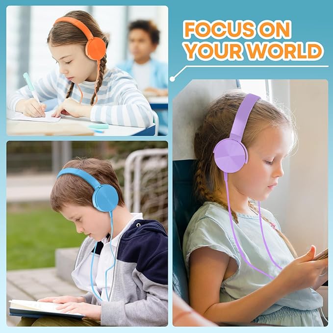 Kids Headphones Bulk 5 Pack for School Classroom K-12, Wholesale Class Set Durable Earphones for Students Children Toddler Teens Boys Girls and Adult (HY450, 5 Mixed)