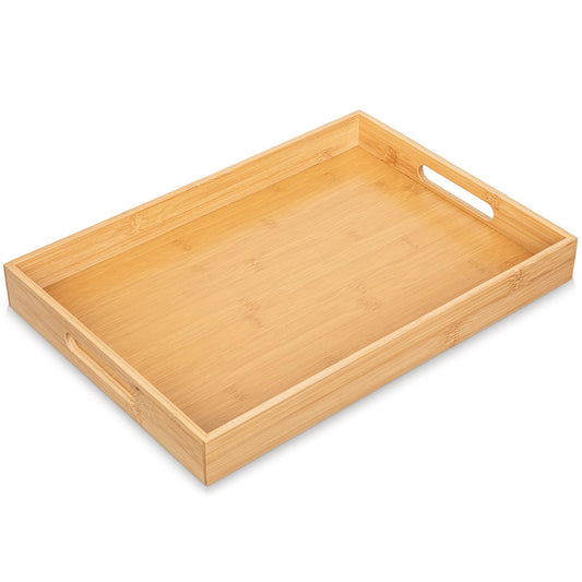 Briful Bamboo Decorative Tray with Handles - 16 x 12 Inch Rectangle Serving Tray for Coffee Table Decor Farmhouse Kitchen Counter Organizer & Bathroom Vanity Tray