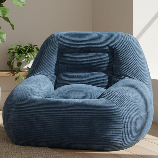 KEIKI Large Bean Bag Chair, Oversized Beanbag Lazy Sofa Chair for Adults & Kids, Space Saving Cozy Corduroy Cloud Couch for Living Room Reading, No Assembly Required Accent Chaise Lounge Indoor, Blue