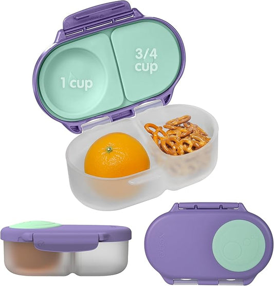 b.box Snack Box - Leakproof Mini Bento Box for Kids & Toddlers, 2 Compartment Snack Containers for Kids, Lunch Containers, Dishwasher Safe, BPA Free, PFAS Free, Ages 4m+, 1 3/4 Cup - Lilac Pop