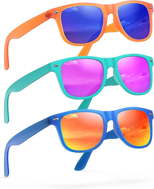 Sunglasses Womens Men Polarized UV400 Protection Trendy Classic Retro Square Mirrored Womens Sunglasses 3 Pack