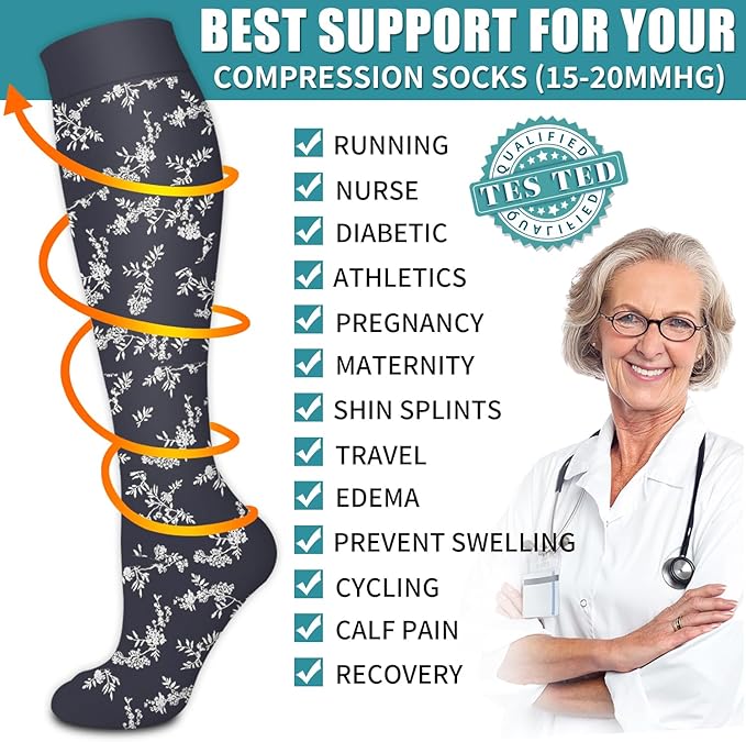 Laite Hebe Compression Socks for Women & Men Circulation(6 pairs)-Graduated Supports Socks for Running, Athletic Sports