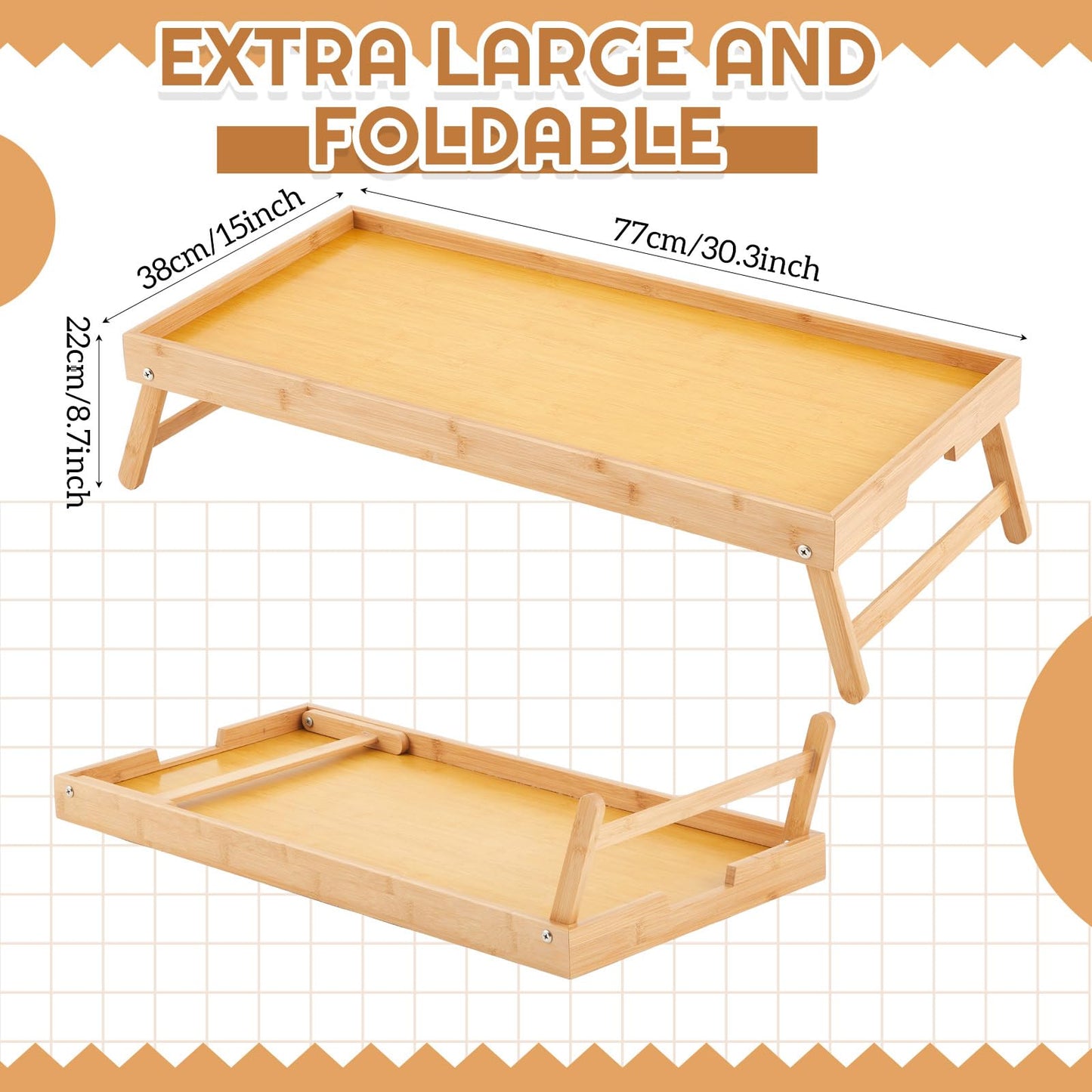 Geelin Extra Large 30.3 x 15 Inch Bamboo Bed Tray Table with Folding Legs Breakfast Tray for Bed Sofa Eating Working Laptop TV Desk Snack Table(Natural Color)