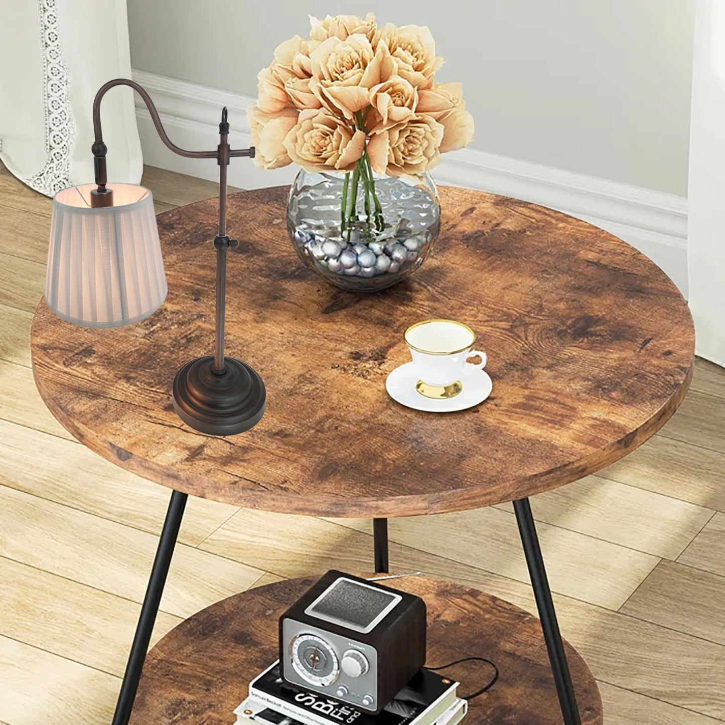 TIMEX objects Farmhouse Desk Lamps, Reading Bedside Table Lamp for Living Room, Vintage Industrial Swing Arm Pleated Light for Bedroom, E26