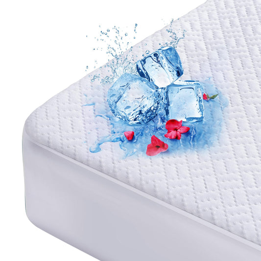 Cooling Waterproof Mattress Protector Queen Size, Mattress Cover 3D Air Fabric Mattress Pad Cover Smooth Soft Breathable Noiseless, 8''-21'' Deep Pocket