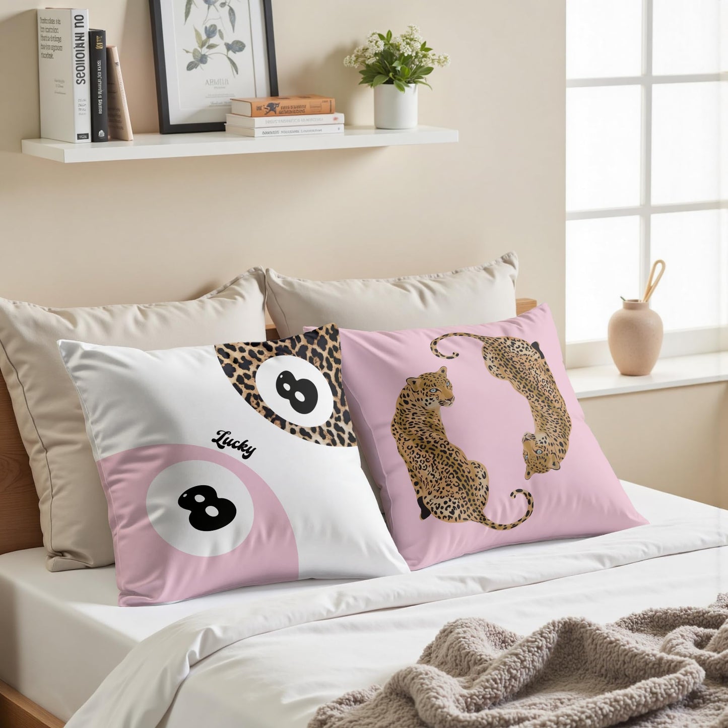 GTYNU Trendy Funky Pink Cheetah Coquette Bow Lip Pillow Covers 18x18 Set of 2,Leopard Print Decor Throw Pillow Covers,Cheetah Leopard Lover Gifts for Women,Leopard Print Room Decor