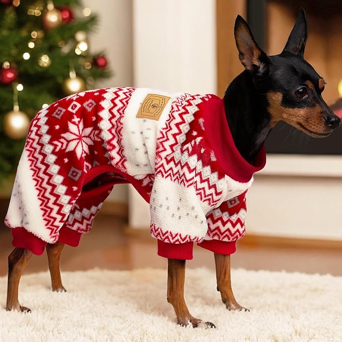 XPUDAC Dog Christmas Pajamas Fleece Dog Sweater for Small Medium Dogs Girl Boy Winter Puppy Clothes Holiday Pet Outfit, L