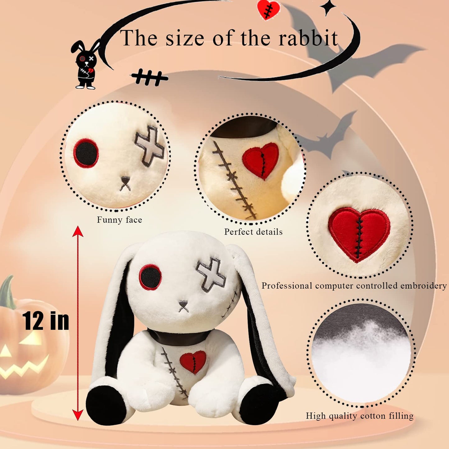 LVQING Christmas Bunny Stuffed Toys, Halloween Scary Rabbit Stuffed Animal Long Ears Standing Toy, Suitable for Fans Easter Christmas Birthday Gift (White)