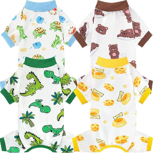 XPUDAC 4 Pack Dog Pajamas for Small Dogs, Puppy Clothes for Boy Girl Strechy Soft Pet Jumpsuit, Cat Onesie-XS